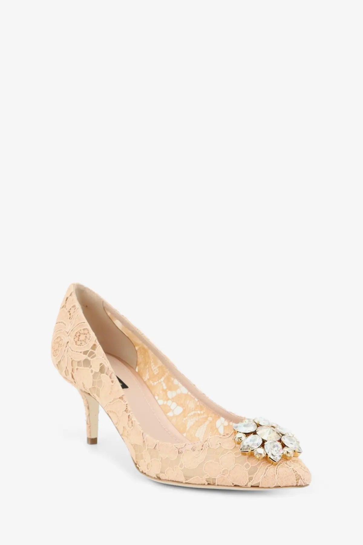 Beige lace pump with sparkling crystal embellishment at the toe from dolce and gabbana women’s bellucci lace écolleté albicocca