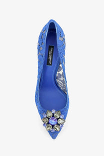Dolce &amp; gabbana women’s bellucci lace écolleté blue high heel with vibrant lace and sparkling crystal cluster at toe