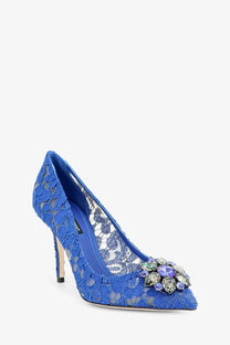 Dolce &amp; gabbana women’s bellucci lace écotté blue vibrant blue lace high-heeled pump with sparkling gemstone cluster