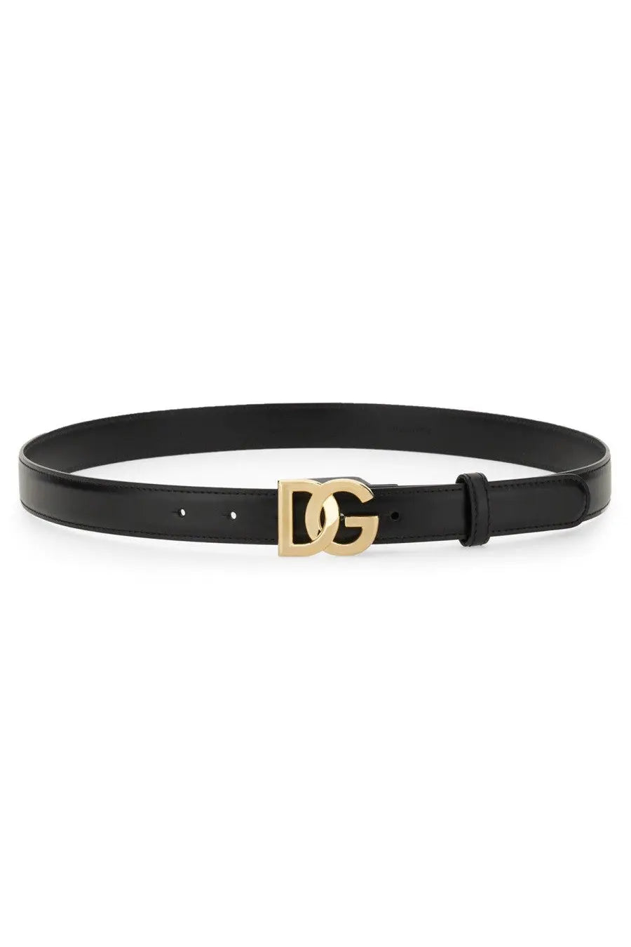 Dolce &amp; Gabbana women’s black leather belt with gold-tone dg logo buckle for stylish accessory use
