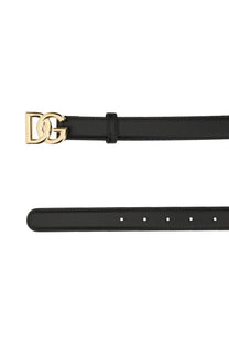Dolce &amp; Gabbana women’s black leather belt with gold-tone DG logo buckle for stylish fashion accessory use