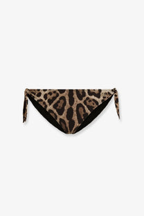 Dolce &amp; Gabbana women’s leopard-print bikini slip with shimmering gold and black pattern side ties and brand logo on hip