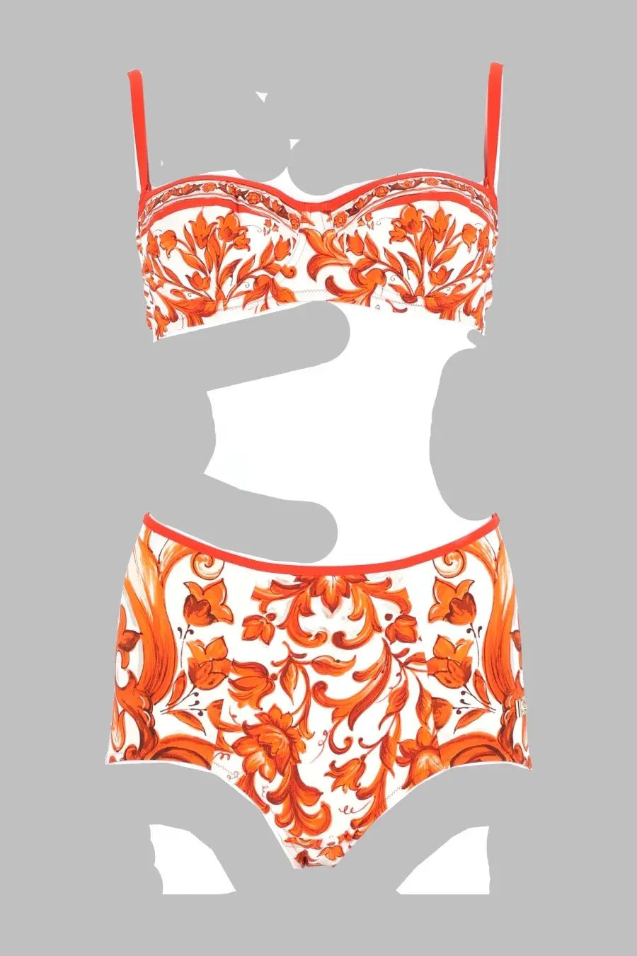 Dolce &amp; Gabbana women’s vibrant orange and white floral-patterned two-piece swimsuit with thin straps
