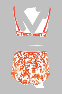 Dolce &amp; Gabbana women’s bikini stampa maiolica orange two-piece swimsuit with orange and white floral print and red trim