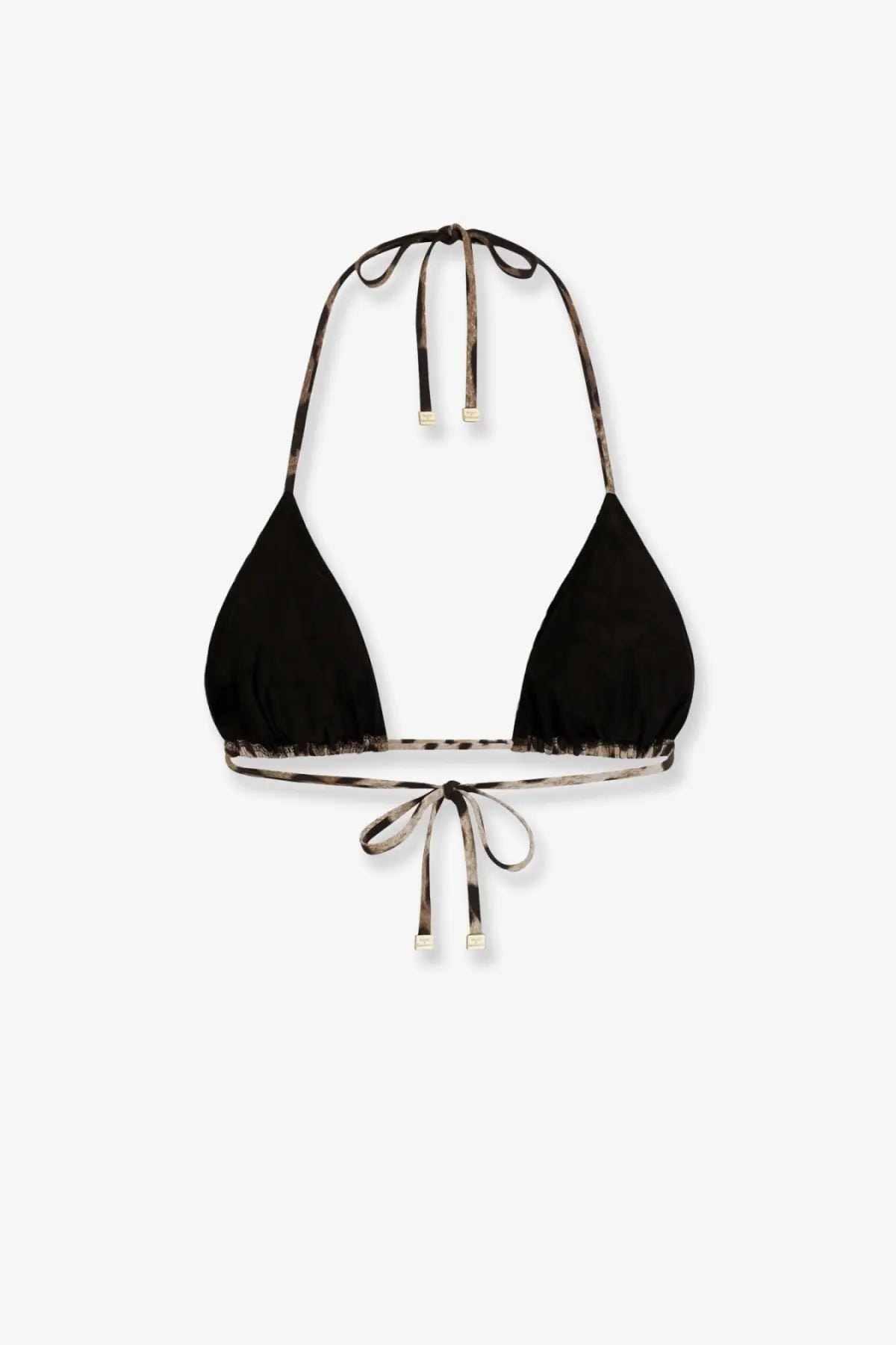 Dolce and gabbana women’s black triangle bikini top with leopard print tie and adjustable straps