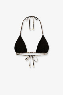Dolce and gabbana women’s black triangle bikini top with leopard print tie and adjustable straps