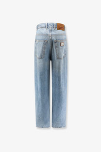 Dolce &amp; Gabbana women’s blue light-wash denim jeans with relaxed straight-leg cut and subtle fading for a vintage look