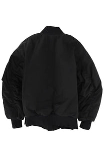 Dolce &amp; Gabbana women’s black puffer bomber jacket with oversized fit and ribbed cuffs designed for casual wear
