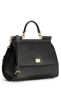 Dolce &amp; Gabbana women’s borsa mano Sicily large black leather handbag with gold-tone hardware and signature plaque