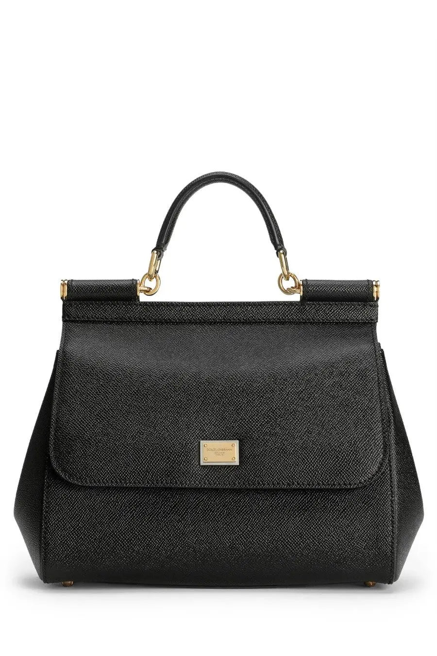 Dolce &amp; Gabbana women’s borsa mano Sicily large black leather handbag with gold-tone hardware and signature plaque