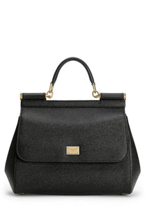 Dolce &amp; Gabbana women’s borsa mano Sicily large black leather handbag with gold-tone hardware and signature plaque