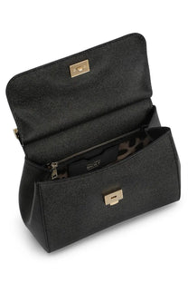 Dolce &amp; gabbana women’s borsa mano sicily large black clutch with textured leather gold-tone hardware and leopard lining