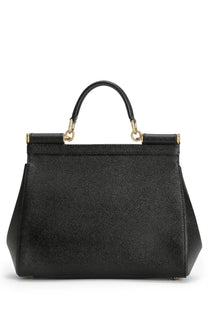 Dolce and Gabbana women’s borsa mano Sicily large black textured leather handbag with gold tone hardware and top handles