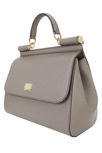 Dolce &amp; Gabbana women’s borsa mano Sicily large gray leather handbag with gold-tone hardware and structured design