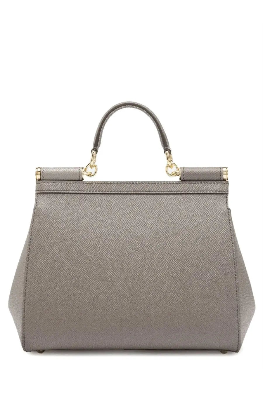 Dolce &amp; Gabbana women’s borsa mano Sicily large gray textured leather handbag with gold-tone hardware and top handle