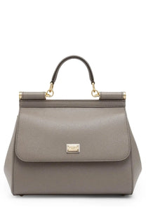 Dolce &amp; Gabbana women’s borsa mano Sicily large gray leather handbag with gold-tone hardware and structured design