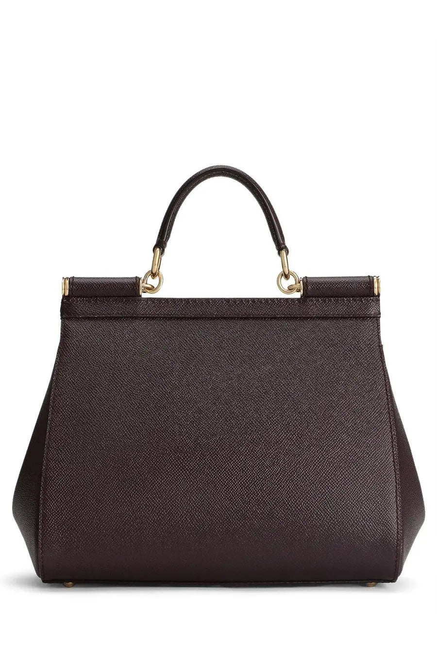 Dark brown textured leather handbag with gold-tone hardware and structured design from Dolce &amp; Gabbana Borsa Mano Sicily