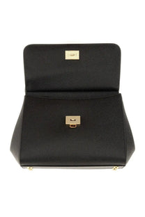 Dolce &amp; Gabbana women’s borsa Sicily medium black leather clutch with gold-tone hardware and textured surface