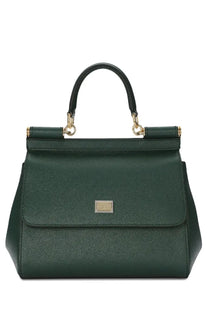 Dolce &amp; gabbana women’s borsa sicily medium dark green leather handbag with gold-tone hardware and rectangular plaque