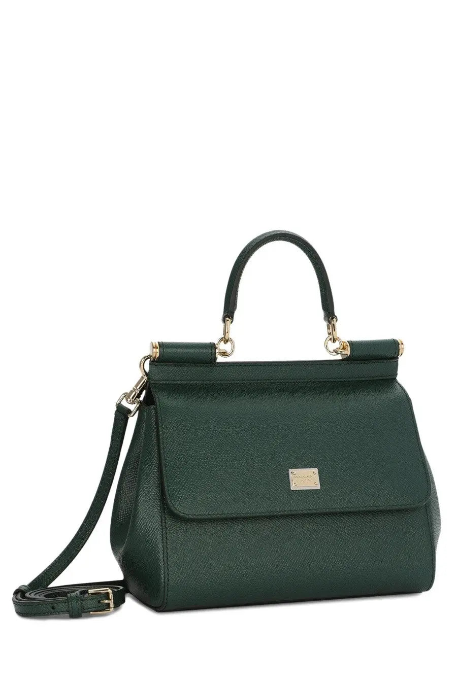 Dolce &amp; Gabbana women’s borsa sicily medium blue dark green textured leather handbag with gold-tone hardware and detachable strap