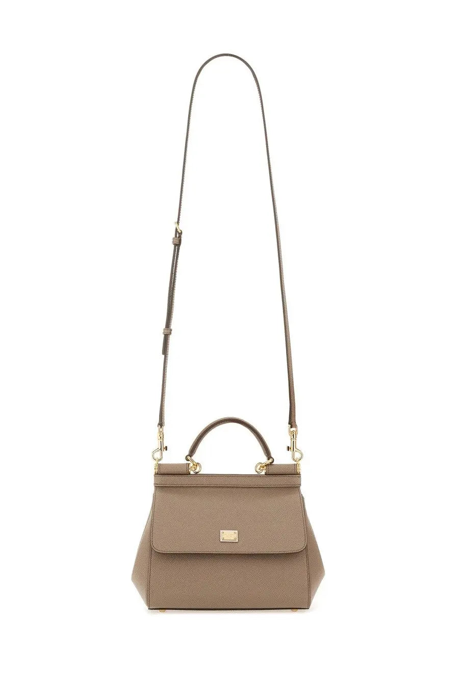 Dolce &amp; Gabbana women’s borsa Sicily medium brown beige textured leather handbag with gold-tone hardware and detachable strap