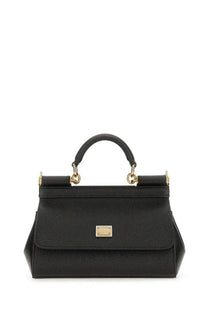 Dolce &amp; Gabbana women’s borsa Sicily small black leather handbag with gold-tone hardware and rectangular plaque