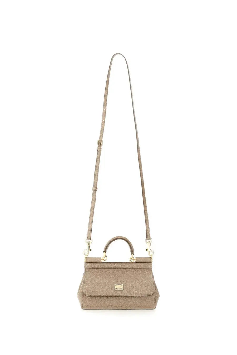 Dolce &amp; Gabbana women’s borsa Sicily small beige textured leather crossbody bag with gold-tone hardware and top handle