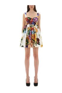 Dolce &amp; Gabbana women’s multicolor bouquet print poplin mini dress with sweetheart neckline and thin straps