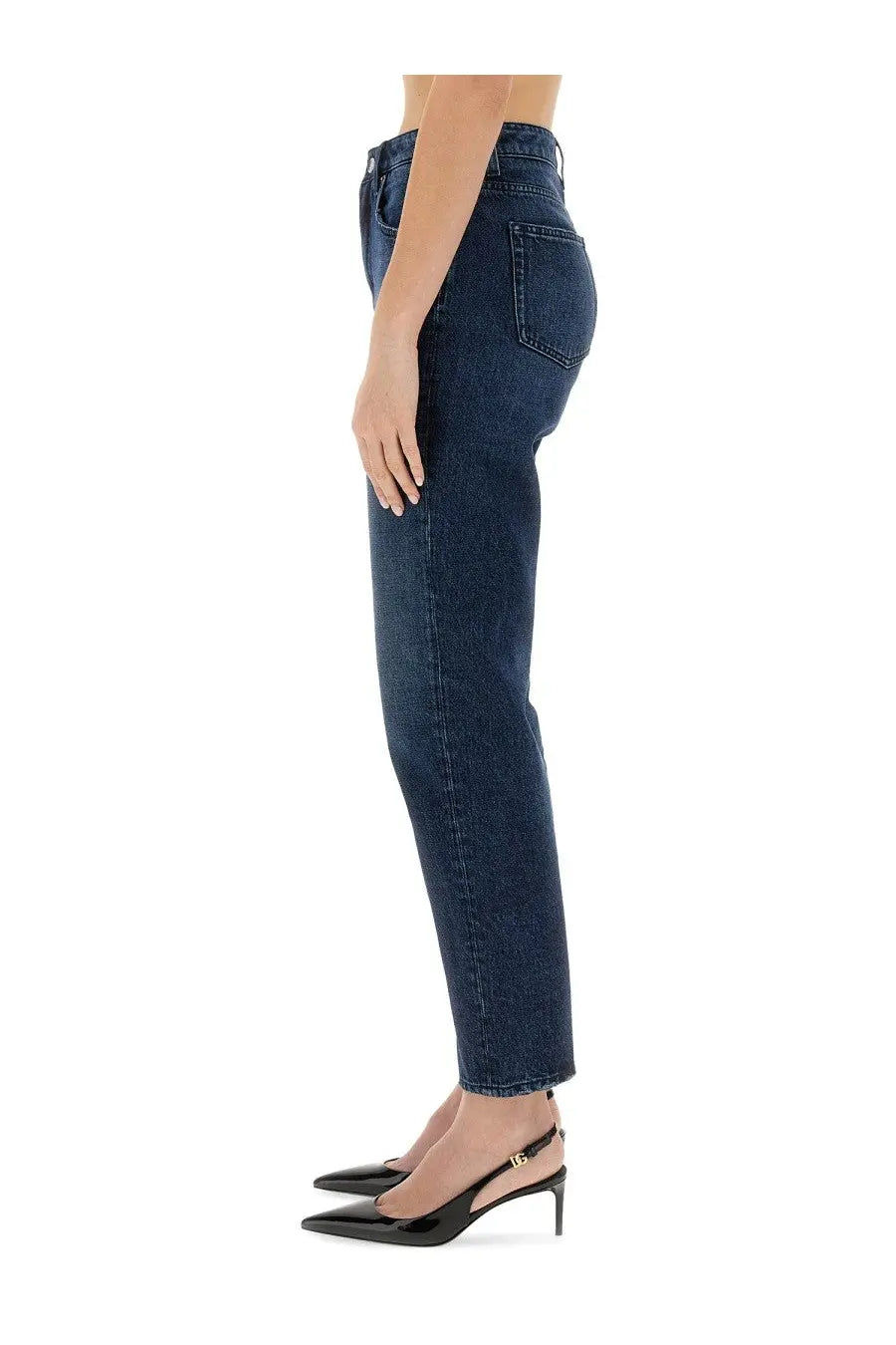 Dolce &amp; gabbana women’s dark blue denim boyfriend jeans with straight-leg cut and classic five-pocket design