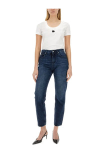 Dolce &amp; Gabbana women’s dark wash blue denim boyfriend jeans with high waist and straight leg cut