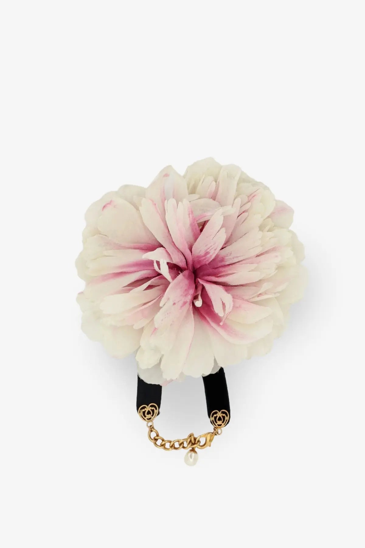 Dolce &amp; Gabbana women’s white bracelet with delicate pink and white peony flower brooch and gold chain clasp with cc logos