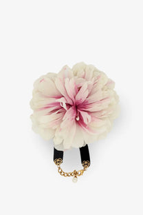 Dolce &amp; Gabbana women’s white bracelet with delicate pink and white peony flower brooch and gold chain clasp with cc logos