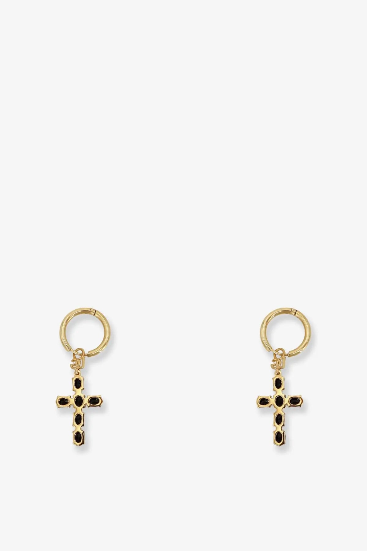 Dolce and gabbana women’s gold-toned brass cross-shaped dangle earrings with black inlaid details