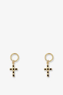 Dolce and gabbana women’s gold-toned brass cross-shaped dangle earrings with black inlaid details