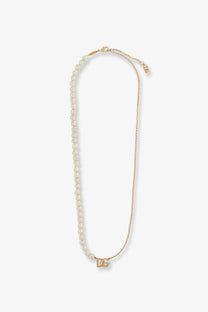 Dolce &amp; Gabbana women’s gold-tone brass necklace with creamy white pearls and small dg logo pendant