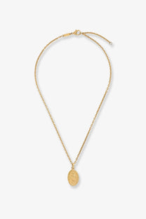 Dolce &amp; Gabbana women’s gold brass chain necklace with oval pendant featuring subtle engraved design