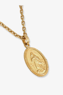 Dolce &amp; Gabbana women’s gold-toned brass necklace with oval pendant featuring detailed virgin mary relief on matching chain