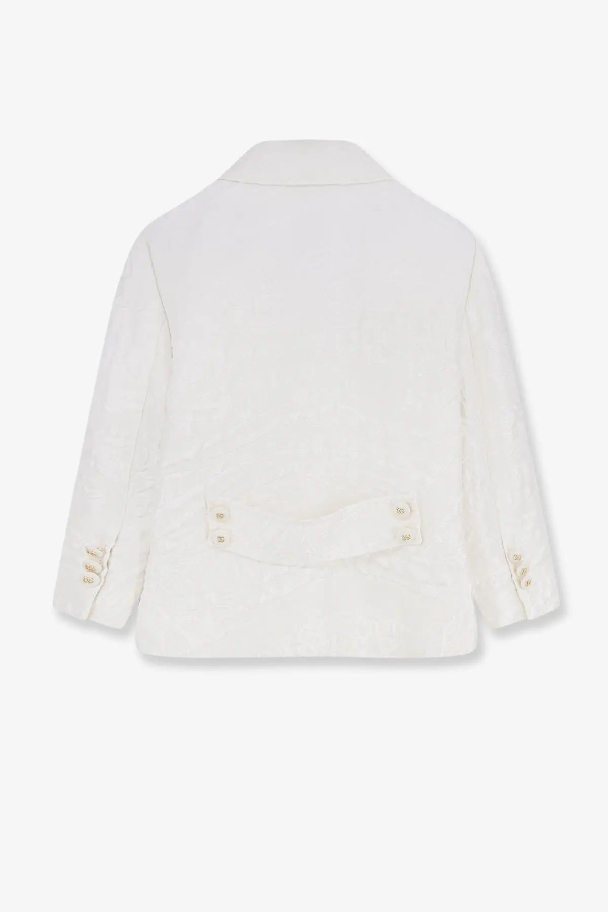 Dolce &amp; Gabbana women’s white linen blazer with gold-tone buttons and classic tailored fit in brocade style