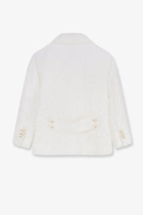 Dolce &amp; Gabbana women’s white linen blazer with gold-tone buttons and classic tailored fit in brocade style