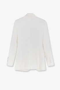 Dolce &amp; gabbana women’s cream-colored brocade turlington blazer with tailored fit and button cuffs in white
