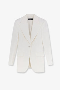 A crisp white dolce &amp; gabbana women’s brocade turlington blazer with classic tailored fit and notched lapels