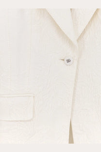 Dolce &amp; Gabbana women’s white brocade Turlington blazer with subtle embossed pattern and logo button closure