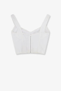 Dolce &amp; Gabbana women’s white bustier crop top with thin straps and central silver zipper in corset style