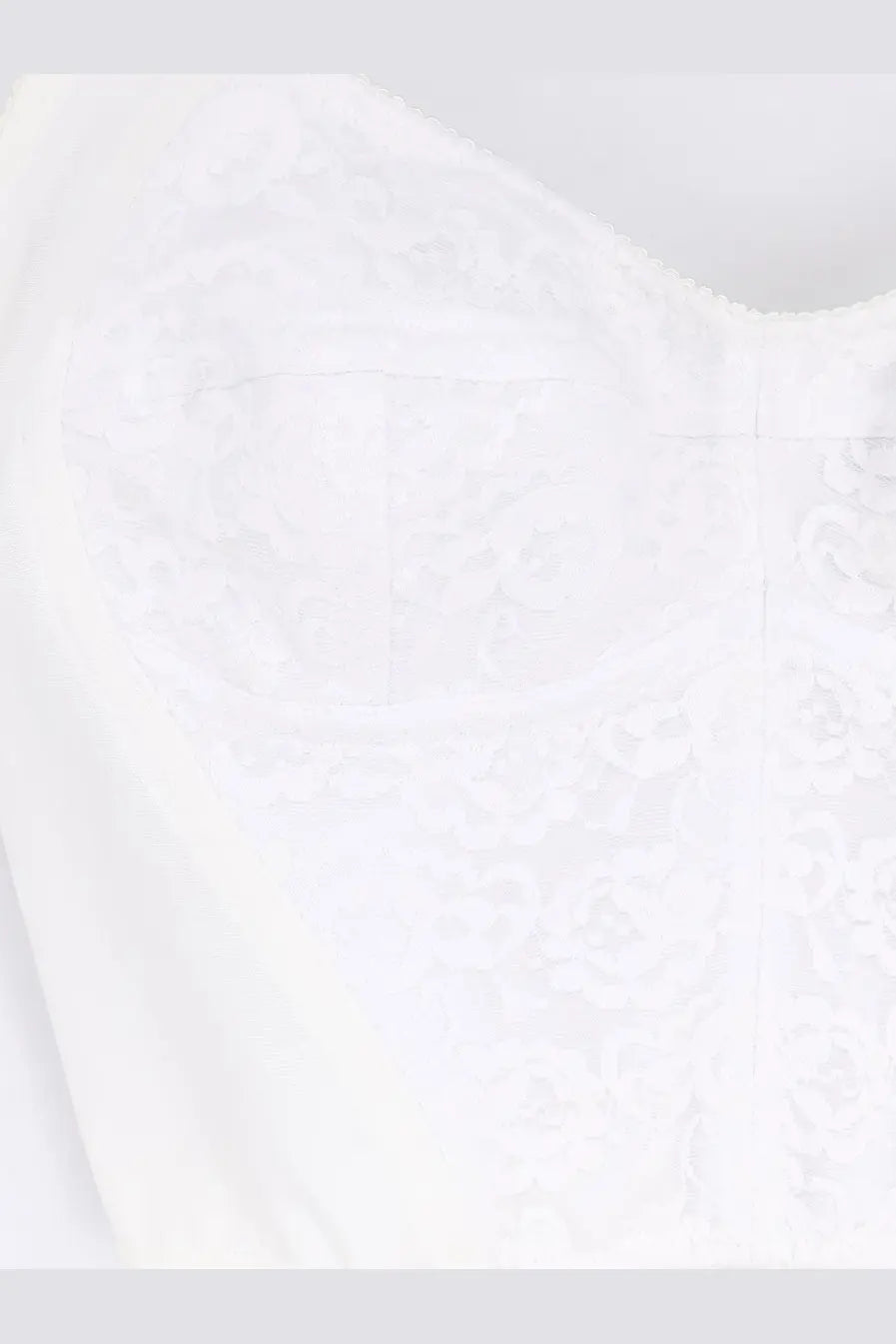 Dolce &amp; Gabbana women’s white bustier top with white lace bodice and delicate floral embroidery in a fitted design
