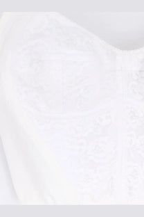 Dolce &amp; Gabbana women’s white bustier top with white lace bodice and delicate floral embroidery in a fitted design