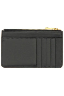 Dolce &amp; Gabbana women’s black calfskin plongé card holder with gold-tone zipper pull in leather material