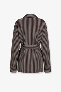 Dolce &amp; Gabbana women’s camicia pigiama vanity black and white striped belted blouse with collar and rolled cuffs in popeline