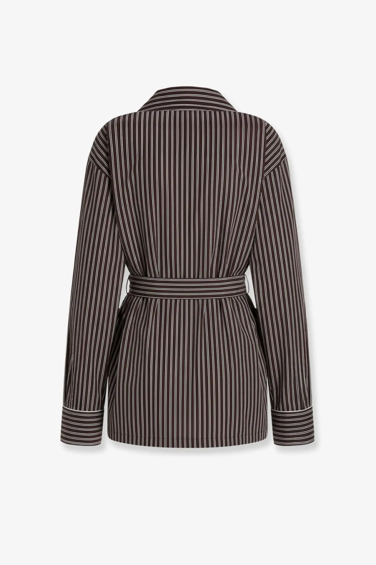 Dolce &amp; Gabbana women’s camicia pigiama vanity black and white striped belted popeline blouse with long sleeves
