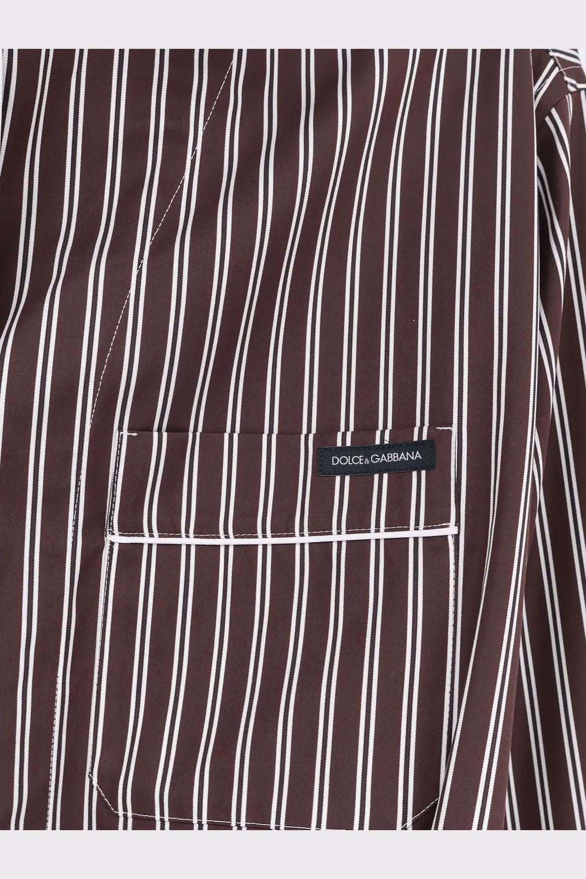 Dolce &amp; Gabbana women’s brown and white striped camicia pigiama vanity popeline pajama top with black chest label