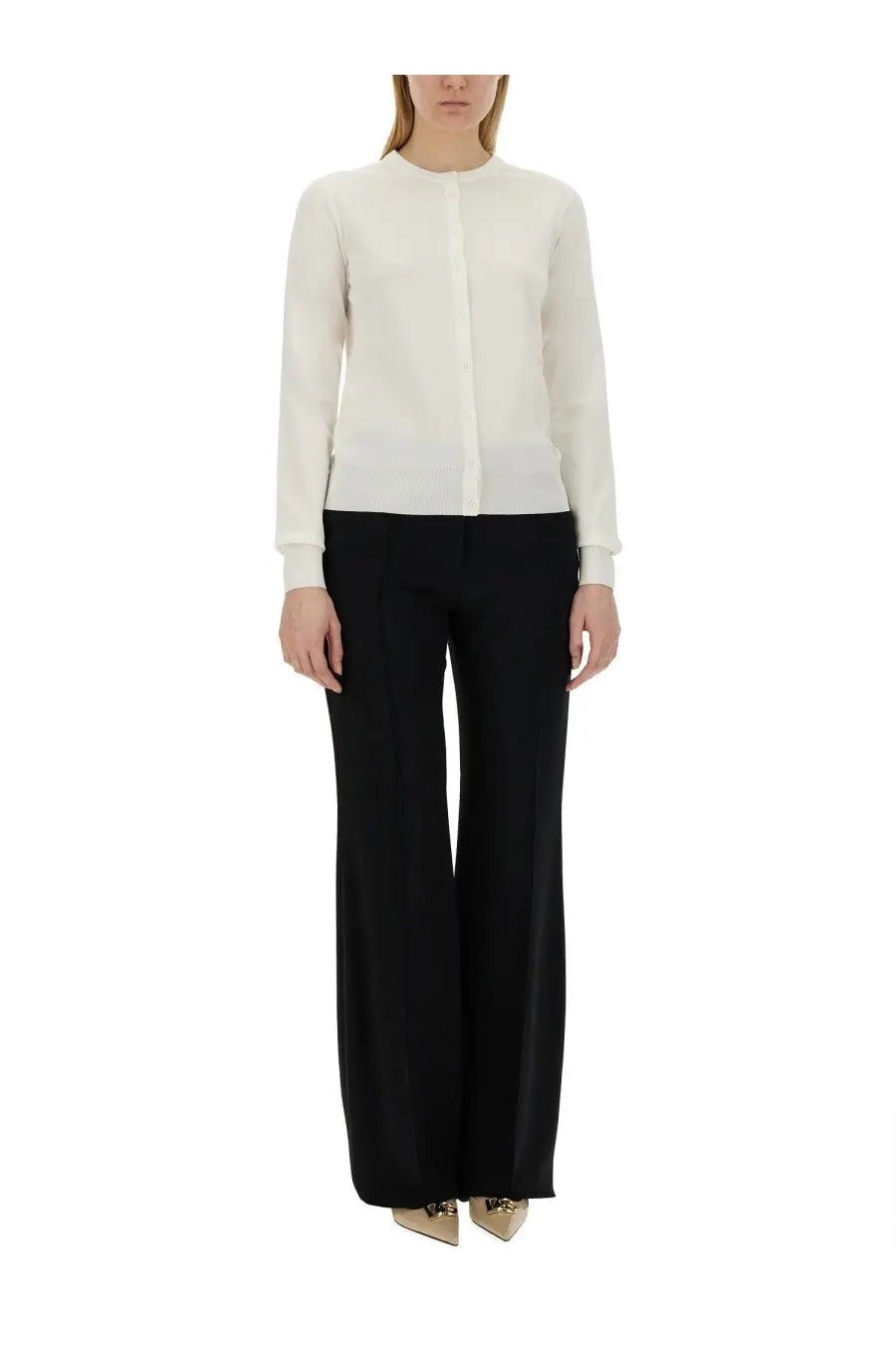 Dolce &amp; Gabbana women’s off-white ribbed long-sleeved cardigan with central seam detail in a sleek design